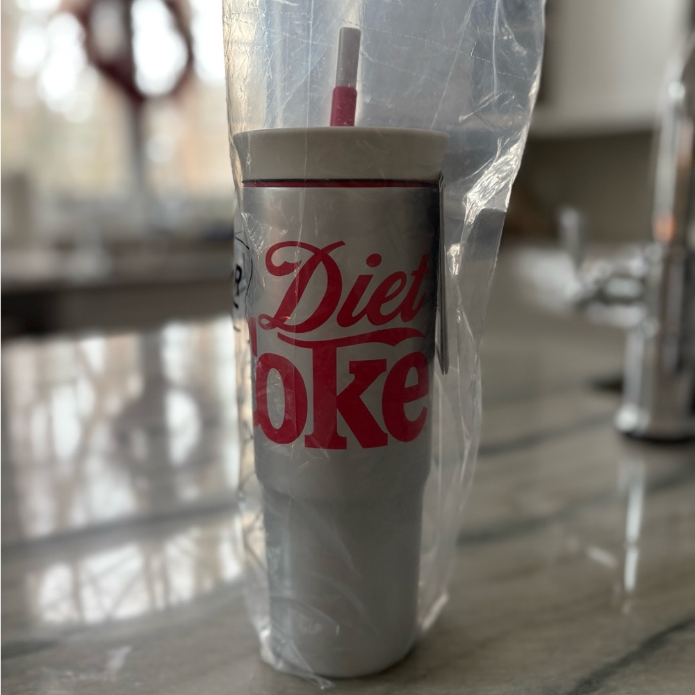 Diet Coke Branded Tumbler with Straw - White and Red